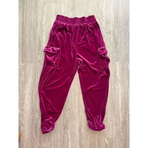 Magenta Velvet Jogger Pants | Size M | Elastic Waist Cargo Style